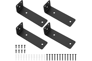 BJBJJIU Wytrzymałe Wsporniki Półek Pływających, Ścienne, Czarne Metalowe L, do Regałów, Deski Rusztowania, Drewniane, 125 mm, 4 szt