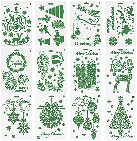 Set of 12 Reusable Stencil of Christmas Party in different model to the tree and the Alphabet Christmas Suitable for the Creation Paper/Scrapbooking/decorazini of Party and walls/the Paint/Materials for DIY and Hobby Creative Good Gift for Family Students Children Children