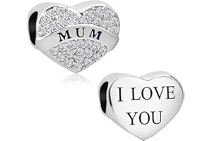 KunBead Jewelry I Love You Heart Crystal Mum Sister Daughter Auntie Nana Dad Bead Charms Compatible with Pandora Bracelets