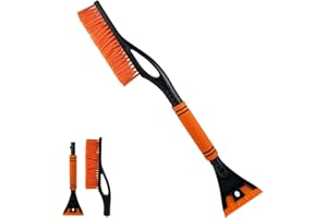 VELLUSTRA Eiskratzer Auto mit Schneebesen, Ergonomischer Scheibenkratzer, Abnehmbarer, Rutschfester Softgriff, Langlebiger Schneekratzer, Schnell Stabile, Winter Zubehoer, für Auto (Orange)