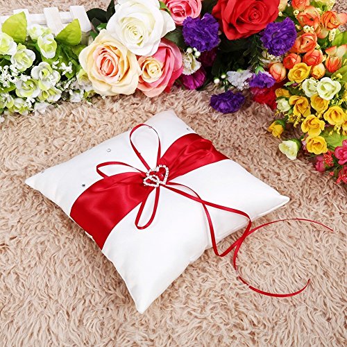 Hosaire Hochzeit Ringkissen Mode Bowknot Form Polyester Ringe Schmuck Kissen Hochzeits Ring Dekoration Box,Rote - 6