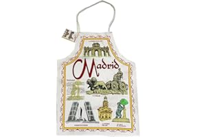 Zings Delantal de cocina peto talla unica, Recuerdo de Madrid con dibujos de los monumentos mas emblemáticos de Madrid