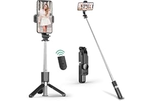 KZOMKZOO Mini Perche Selfie, 4 en 1 Perché à Selfie Bâton Selfie Extensible Monopode Réglable avec Télécommande Amovible Compatible iPhone Samsung Smartphones (Gris)