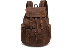 YUHAN Canvas Backpack Unisex Vintage Casual Rucksack Laptop Daypacks Macbook Bag Schoolbag Student Bookbag Satchel Hiking Camping Bag Coffee