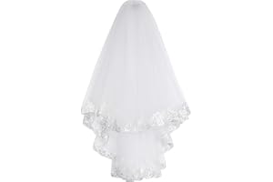 CHIC DIARY Women Wedding Short Veil Bridal Lace Tulle Veils White 2-Tier Fingertip Length Veil With Comb for Bachelorette Party