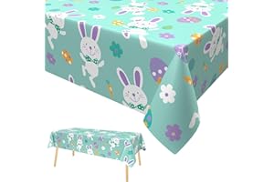 Xinvery Easter Tablecloth,Blue Easter Party Table Cover Bunny Table Cloth Plastic Waterproof Tablecloth Easter Party Decoration 137 x 274cm