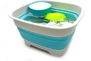 SAMMART. Cuenco portátil para lavar platos, plegable, de 9,1 litros, con tapón de drenaje, para almacenamiento de menaje y ahorrar espacio