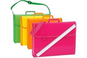 KORAT Valigetta Portadocumenti Portadisegni con Soffietto Estendibile Colori Fluo con Tracolla con Doppia Chiusura in PPL Polipropilene Formato 58x39,5x3x5 cm con Riga da 60 Cm in Omaggio