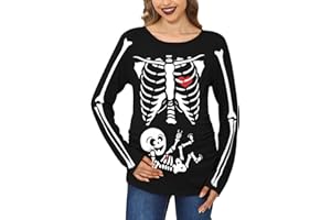 For G and PL Women's Halloween Pregnancy Costume Skeleton Pumpkin Crew Neck Long Sleeve Maternity Top S-XXL