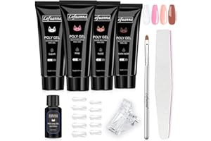 Lofuanna 4PCS Poly Gel Nail Kit 4 Farben mit Slip Solution-Builder Gel Poly Gel Nail Kit Starter Kit Clear&Pink&Dark nude&Nude Extension Gel Kit Professional Technician All in One French Kit
