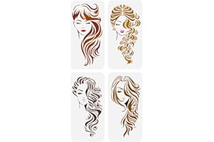 FINGERINSPIRE 4 Pcs Long Hair Woman Face Painting Large Stencil 30x15cm PET Beautiful Girl Spraying Big Stencil Reusable Lady Line Art Face Wall Stencil Woman Themes Huge Stencil for DIY Scrapbook