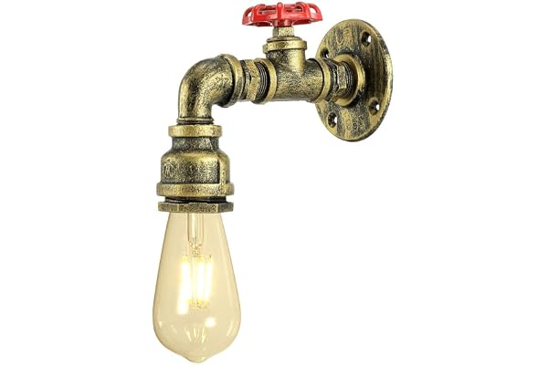 KAWELL Créatif Vintage Applique murale Conduite D'eau Lampe murale Industriel Rétro Lampe de Mur Fer Métal E27 60W Max pour Restaurant Café Bar Cuisine Chambre à coucher, Bronze Couleur