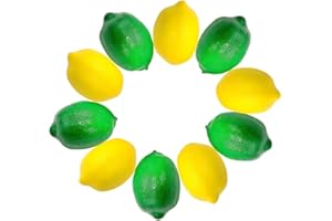 KABAKE Finto giallo e verde limoni artificiali simulazione di limone realistica per limonata festa cucina decorazione tavolo ghirlanda accessori fotografia (giallo + verde, confezione da 10)