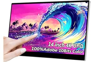 Magedok Monitor portatile 4K 14", UHD 3840 x 2160, 100% Adobe,10bits, schermo HDR per USB-C/HDMI/Mini DP per PC, laptop, smartphone, Game console