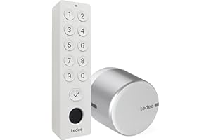 tedee GO 2 Set | Smart Door Lock Silver | Biometric Keypad White | Smart Home Solution for iOS, Android | Bluetooth | Motor Lock | PIN + Fingerprint | No Installation Hardware