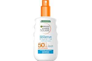 Garnier Solskyddsspray med SPF 50+, vattentät och restfri spray för känslig hud, Ambre Solaire Sensitive Expert +, 1 x 150 ml