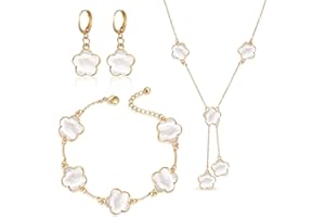 SOLWONDER Ensemble de Bijoux Acier Inoxydable Femme, Collier Trefle a 5 Feuille, Bracelet Trefle, Boucles d'Oreilles en Acier Inoxydable 18K Or Rose - Cadeau pour Anniversaire, Saint-Valentin, Fiançailles