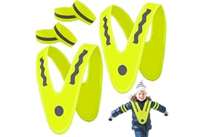 Aohcae Warnweste Kinder (3-12 Jahre) Sicherheitsweste [2 Stück] mit 4 Stück Reflektorband Reflektorweste Set für den Schulweg, Fahrrad, Auto, Sport Leuchtweste Kinder