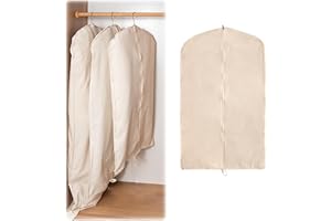 DOUZIO 100% Algodón Fundas Para Ropa 2 Plegables Para Fundas De Viaje, Bolsas Para Vestidos Transpirables a Prueba De Polvo Fundas De Ropa Con Cremallera Para Abrigo, Piel, Chaqueta De Cuero(Size:100×60cm)