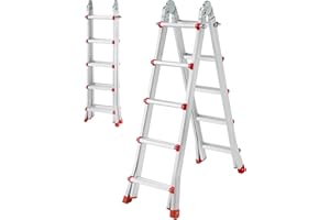 HER PRO Escaleras Plegables Aluminio, Escalera Plegable, Escalera telescópica, Extensible en 4x5 (10+10 escalones) 5,10 Metros desplegada y 2,55 Metros en Tijera, válida hasta 150 kgs. con Normativa EN131