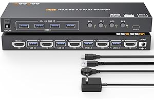 AOOCOO Switch KVM HDMI 4K@60Hz/2K@120Hz, switch KVM HDMI per 4 computer che condividono 1 monitor e 4 dispositivi USB3.0, telecomando cablato e cavo USB incluso