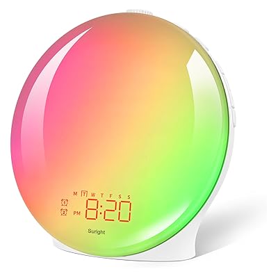 Wake Up Light Sunrise Alarm Clock for Heavy Sleepers & Kids, Fullscreen Alarm with Sunrise/Sunset Simulation, Dual Alarms, Snooze, FM Radio, 9 Color Modes, 10 Natural Sounds