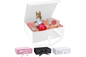 SEASBOES Pudełko na prezent, 21 x 17 x 7 cm, pudełko prezentowe z kokardką, pudełko prezentowe z pokrywką, prostokątne pudełko na prezent, pudełko magnetyczne na wesela, urodziny, jubileusze (białe)