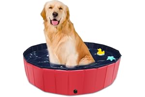 CACSPS Piscina per Cani Pieghevole, Piscina per Bambini da 100cm con plastica Dura, Vasca per Cani Antiscivolo per Cortile all'aperto (Blu) (Rosso)