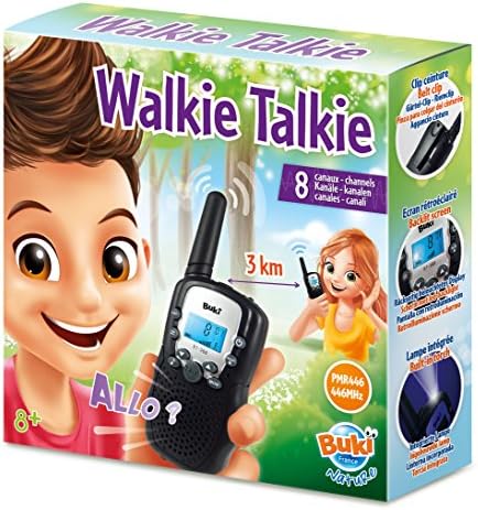 Buki France Walkie Talkies for Kids or Adults. 3km Long Range, Integrated Torch. 8 Channels Hands-Free Mode for Camping, Indoor & Outdoor. Pair of Walkie Talkie Radios. Toy Gifts for Boys & Girls 8+