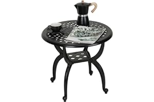TANGXIAOQI Im Freien gegossener Aluminium-Beistelltisch, Patio-Beistelltisch, Hinterhof, Pool, Innenbereich, einfache Wartung, wetterbeständiger Couchtisch, Porch Table, Bistrotisch (53Rund schwarz)