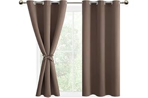 ‎DWCN DWCN Vorhang Blickdicht Verdunkelungsgardinen mit Ösen 2 Stücke Vorhang Blickdicht Fensterdeko Thermogardine für Wohnzimmer Schlafzimmer, Gardinen Kurz, Khaki Cappuccino, 137x117cm(HxB)