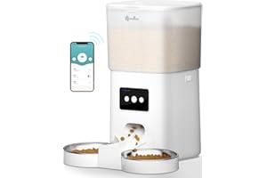DownyPaws Distributore automatico per due gatti, 6 l, WiFi per animali domestici, con due ciotole in acciaio inox, controllo APP, 10 secondi, 1 – 15 pasti al giorno per gatto e cane