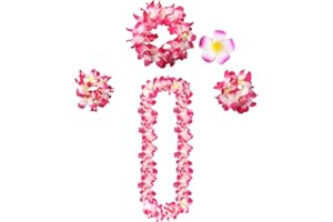 duoyif Collier De Fleurs De Fête, 5pcs Hula Colliers Hawaïens Avec Fleurs Collier Bandeau Bracelet Pinces à Cheveux, Guirlande Fleurs Luau Pour Cheerleading Carnaval Fête Anniversaire Noël Festival