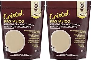 Malto Attivo, Box da 2 pezzi di Cristal Diastasico 1000g, Estratto di Malto Cristallizzato ad Elevato Potere Diastasico, Ideale per Panificazione, 5.000 Unità Pollak, Made in Italy.