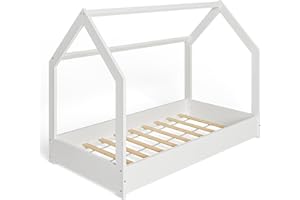 MS FACTORY Letto Casetta in Legno Massello 80x160 cm con Telaio a Doghe - Letto per Bambini Singolo - Stile Scandinavo Nordico Montessori - Bianco