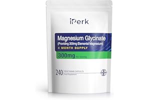 IPERK Magnesium Glycinate Capsules Provide 300 mg of Pure Elemental Magnesium Per Serving 240 Vegan Caps | Magnesium Supplement Non GMO, Dairy & Gluten Free