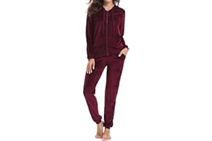 Aottori Women Tracksuit Set Velour Lounge Wear UK Ladies Velvet Long Sleeve Full Zipper Hoodie Jogger Pants Autumn Winter 2 Piece Outfits Sweatsuits Jogging Suit