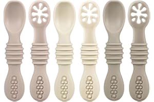 PandaEar Silicone Baby Sked, Lärande Sked för BLW, 6-Pack, Mjuk Självmatningssked, BPA-Fri Grötsked