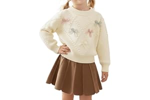 JiAmy Baby Girl Clothes Toddler Long Sleeve Knitted Bowknot Sweater Top Pleated Skirt Outfits Set Fall Winter Casual Dress for Girls 2-6 Years