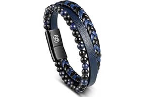 COOLSEED Bracelet Homme Cuir Bracelets pour Homme Boucle Magnétique en Acier Inoxydable pour Mari, Frère, Aîné, Collègue, Fils avec Boîte Cadeau