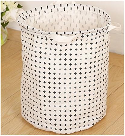 Saint Kaiko Cotton Linen Hampers for Laundry with Lid Multiple Laundry Hamper Foldable Round Pop Up Laundry Hampers Laundry Bins Large Laundry Basket Storage Basket for Clothing and Toy 35*40 cm (White Cross)