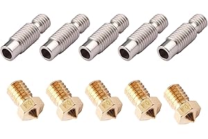 CESFONJER 10pz/set: 5 pezzi ugelli in acciaio inossidabile 1,75 mm gola con tubo PTFE + 5 pezzi testine di stampa ugello 0,4 mm estrusore, per stampante 3D Makerbot V6