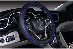 ISTN Cubierta de Volante de Cuero de Microfibra 38 cm para la mayoría de los Autos (Negro Azul Oscuro)