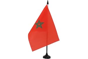 AZ FLAG - Drapeau De Table Maroc 21x14 cm - Petit Drapeau Marocain De Bureau 100% Polyester Avec Hampe De 25cm Et Socle En Plastique Noir