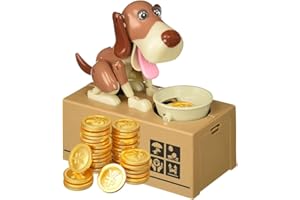 Lotvic Hund Spardose Elektronisch, Hungriger Hund Spardose, Welpen-Sparschwein, Spardose Kinder, Geburtstagsgeschenk für Kinder, Braun