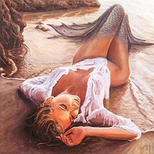 5D Diy Diamond Embroidery Painting Kit / Rhinestone Pasted Painting / Cross Stitch - with Full Square Diamond and Make Tool - Mermaid at Beach (50X50CM)