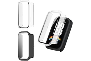 Haofun 2 Piezas Fundas Compatible con Xiaomi Smart Band 9 Active/Redmi Band 3, para Protector Pantalla Cristal Templado HD Protección Completa PC Dura Estuche Case - Transparente + Negro