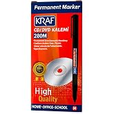 Kraf Permanent Marker CD/DVD Kalemi 280M, Mavi, Orta U&ccedil;, Cam-Plastik-Metal Y&uuml;zeyler i&ccedil;in, 12'li Paket