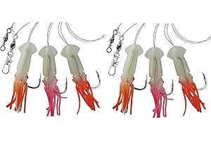 BLNTACKLE76 Set 2 Dorschvorfächer von Dega by Jenzi Gummi Octopus 3 Arme Leuchtend Tintenfisch Norwegen fertig montiert Länge 145cm, Schnurstärke 0,60mm, Hakengröße 4/0