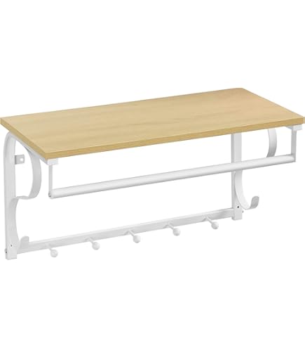 SONGMICS Wandgarderobe, Garderobe, Wandregal mit Kleiderstange, Gesamtbelastbarkeit 35 kg, 28 x 109 x 13,2 cm, für Schlafzimmer, Ankleidezimmer, naturbeige-wolkenweiß HSR135W01